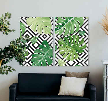 Monstera leaves geometric pattern canvas prints - TenStickers