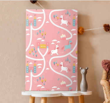 Quadro infantil Unicórnios e castelos rosa dos desenhos animados - TenStickers