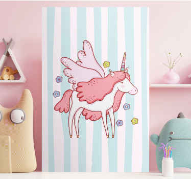 Unicorns with wings and flowers nursery canvas - TenStickers