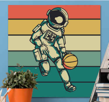 Cuadro para dormitorio Astronauta vintage jugando baloncesto - TenVinilo