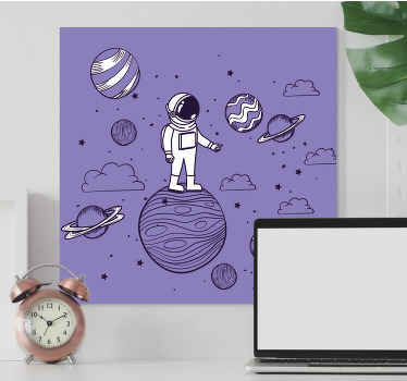 Cuadro para dormitorio Astronauta dibujar con planetas - TenVinilo