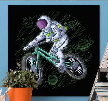 Cuadro para dormitorio Astronauta jugando bicicleta en el cielo - TenVinilo