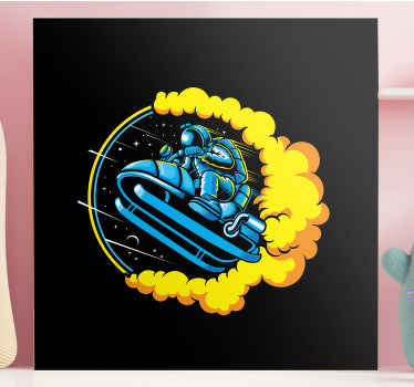 Astronaut som hopper med snøscooter lerretsbilde soverom - Tenstickers