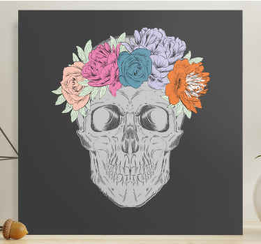 Dipinto con fiori e piante composizione floreale teschio - TenStickers