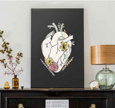 širdis su spalvingomis gėlėmis gėlių drobė - „Tenstickers“