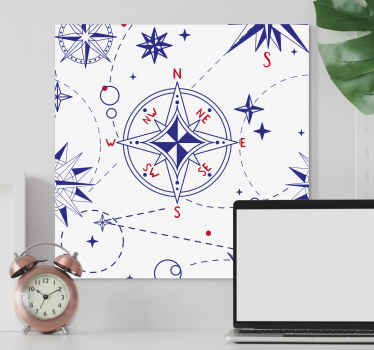 Tableau mer Boussole bleu marine et rouge - TenStickers
