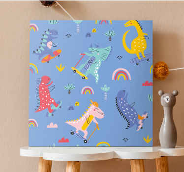 Cuadro infantil Lindos dinosaurios skater - TenVinilo