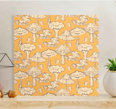 Cuadro plantas Hongos dibujados a mano con fondo amarillo - TenVinilo