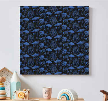 深蓝色蘑菇图案植物帆布版画 - TenStickers