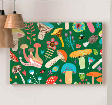 Cuadro plantas Setas de colores con fondo verde - TenVinilo