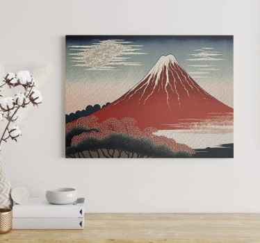 Cuadro comedor volcán Rojo de Hokusai - TenVinilo