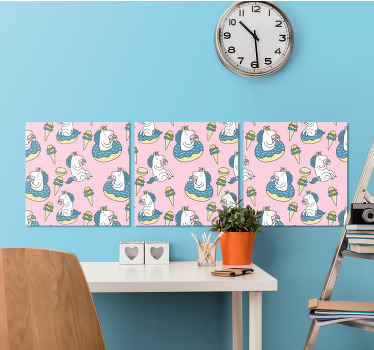 Tela de berçário com unicórnios e casquinhas de sorvete em um fundo rosa ficará muito bem no quarto dos seus filhos ou decorará outras partes da sua casa.
