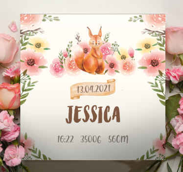 Personalizowany obraz wiewiórka kolorowa z datami urodzenia - TenStickers