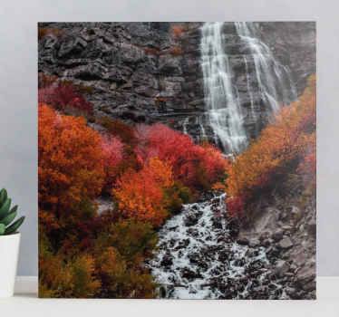 Röd höst vattenfall landskapcanvas tavla - Tenstickers