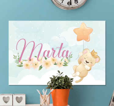 Quadro para bebê Leão fofo para menina com nome - TenStickers