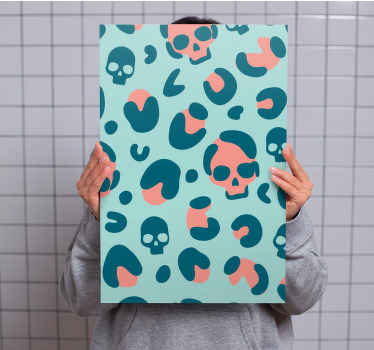 Cuadro para dormitorio Patrón de leopardo de calavera azul y rosa - TenVinilo
