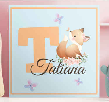 Quadro com nome Animais fofos raposa com nome - TenStickers