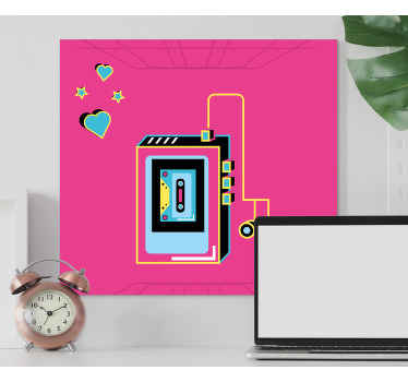 Cuadro vintage Ilustración de walkman sobre fondo rosa - TenVinilo