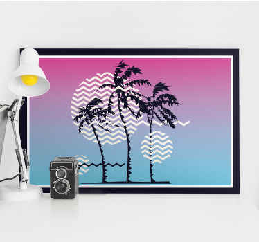 Retro solnedgang palmer retro lærred - TenStickers