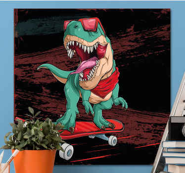 Cuadro vintage Patinaje dinosaurio verde - TenVinilo