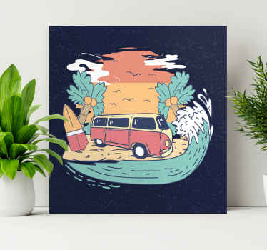 Hippie caravan with cartoon style retro canvas - TenStickers