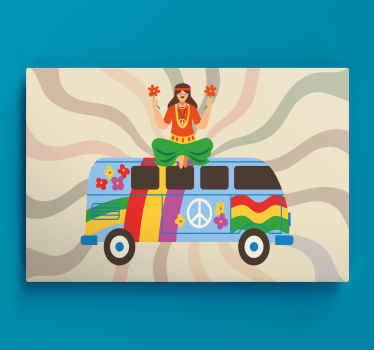 Wandbilder Vintage Colorfu hippie-mädchen mit einem bus - TenStickers
