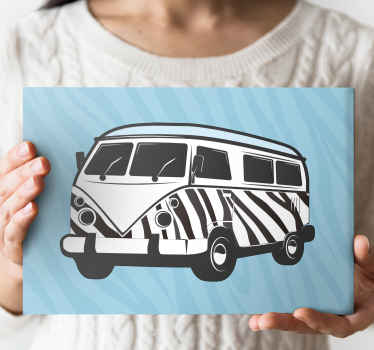 Quadro vintage ônibus azul claro com padrão zebra - TenStickers