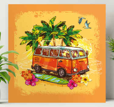 Colorful hippie caravan palm trees retro canvas - TenStickers