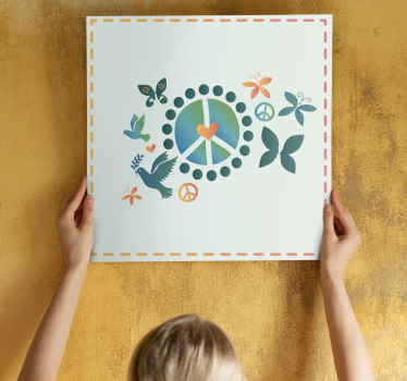 σύμβολο ειρήνης με πεταλούδες ρετρό καμβά - TenStickers