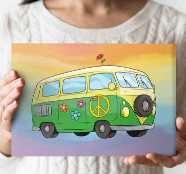 Farverig fredsvogn retro billede på lærred - TenStickers