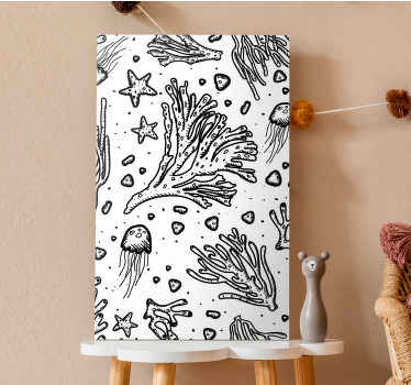 črna silhueta morskih bitij, živalsko platno - TenStickers