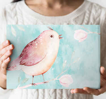 Painted bird with white flowers retro canvas - TenStickers