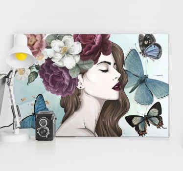 Quadro de flores elegância floral com borboletas - TenStickers
