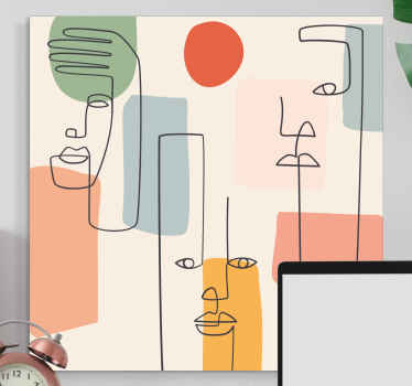 Cuadro para salón vinilo pared minimalista con caras - TenVinilo