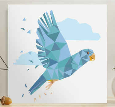几何动物蓝色可爱鹦鹉鸟画布 - TenStickers
