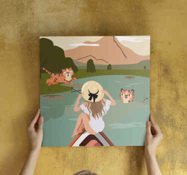 Cuadro para cocina Niña y tigres animales de la selva - TenVinilo