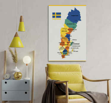 Sverige politisk karta stad canvastavlor - Tenstickers