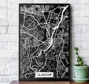 Zwart wit canvas schilderij Glasgow kaart - TenStickers