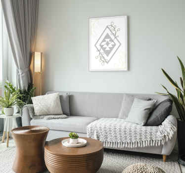 Geometric leaf pattern living room wall art - TenStickers