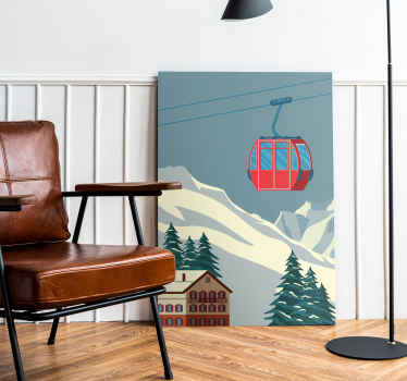 Canvas ski gebied met skilift - TenStickers
