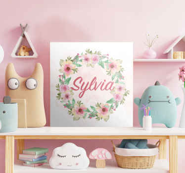Leinwandbild Aquarellblumen mit personalisiertern Namen - TenStickers