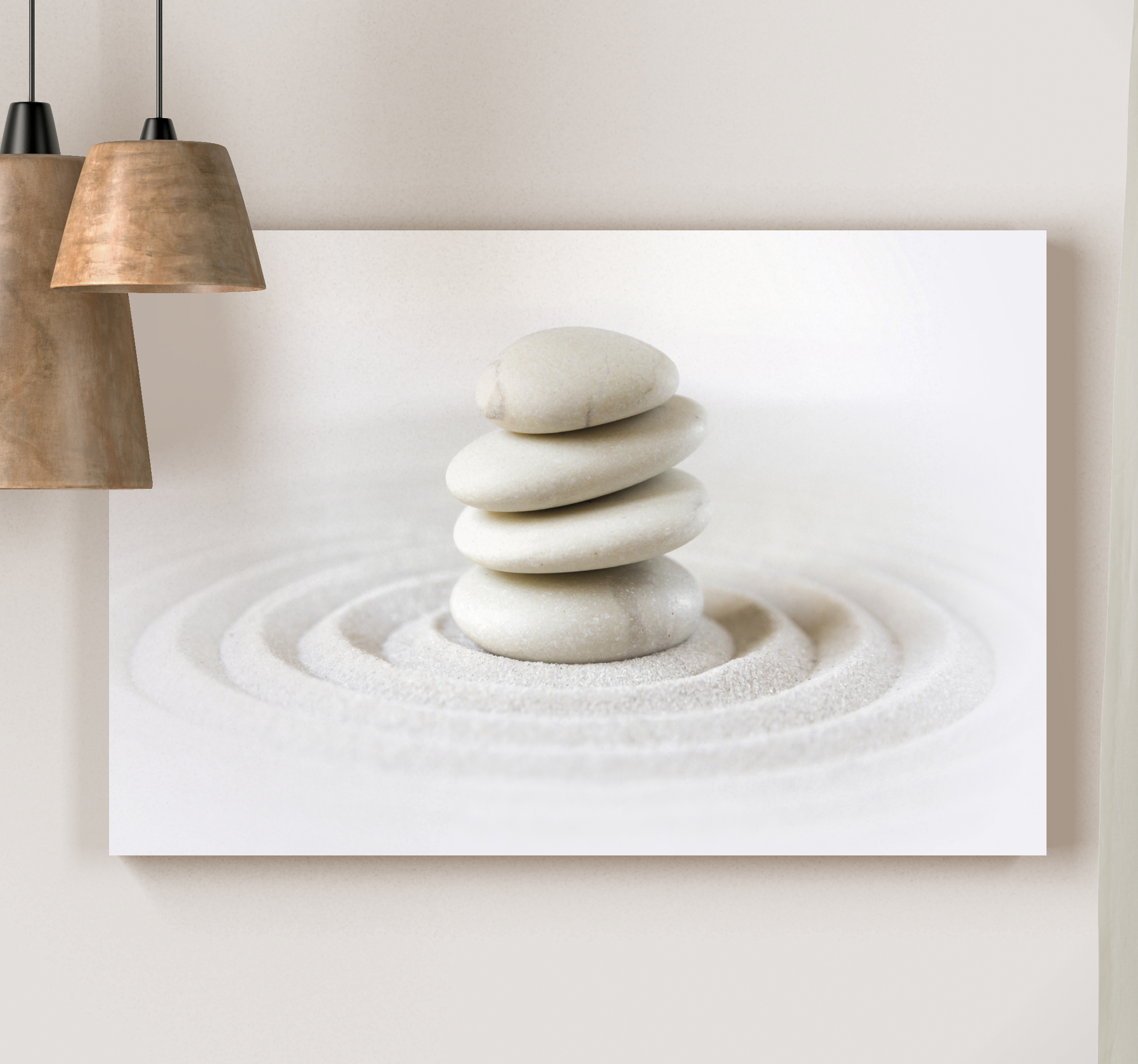 Cuadros zen piedras en pila en arena