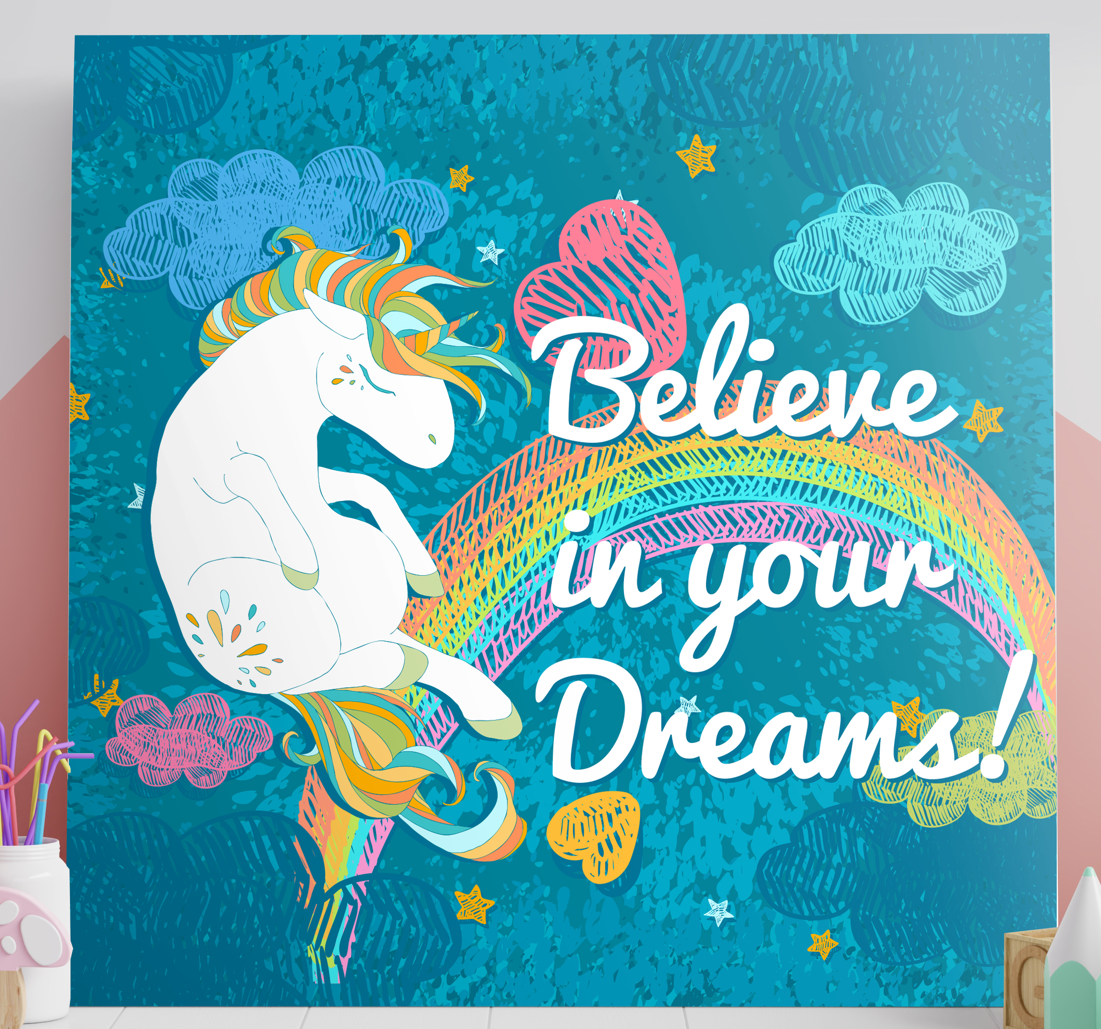 Cuadro unicornio Frase de unicornio multicolor