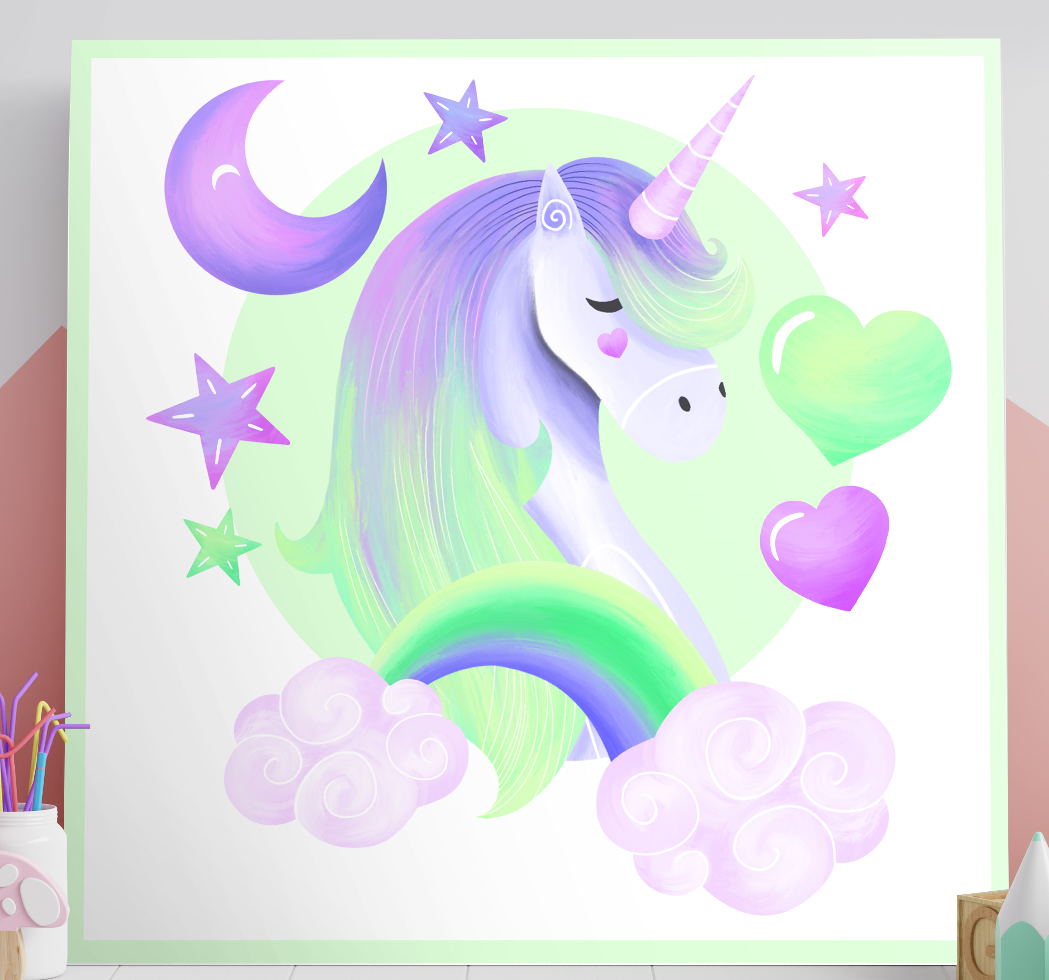Cuadros unicornio, corazones y arcoíris