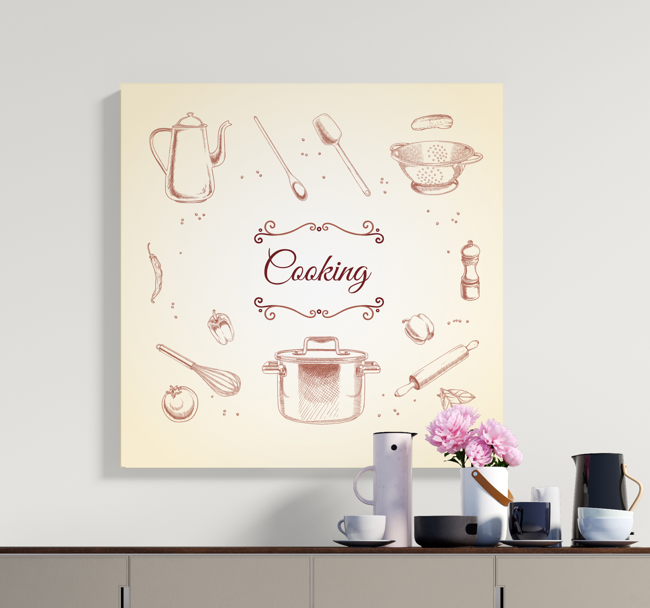 Cuadros rústico de cocina tonos rosas