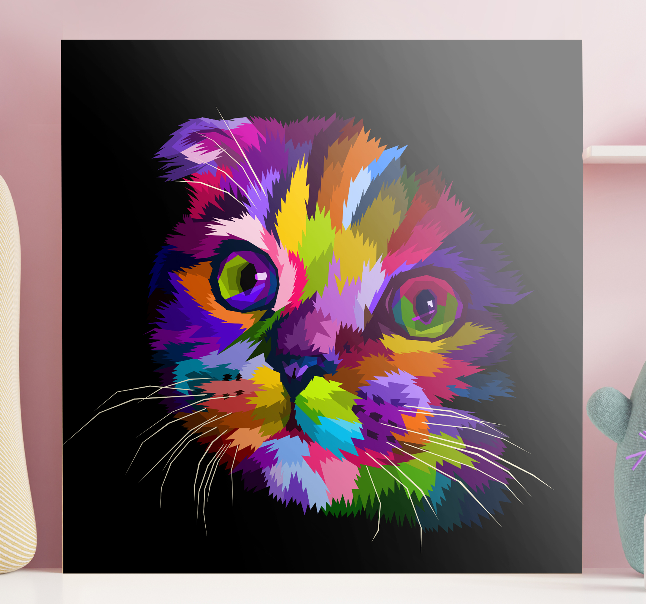 Cuadro gato Gato arcoiris pintado