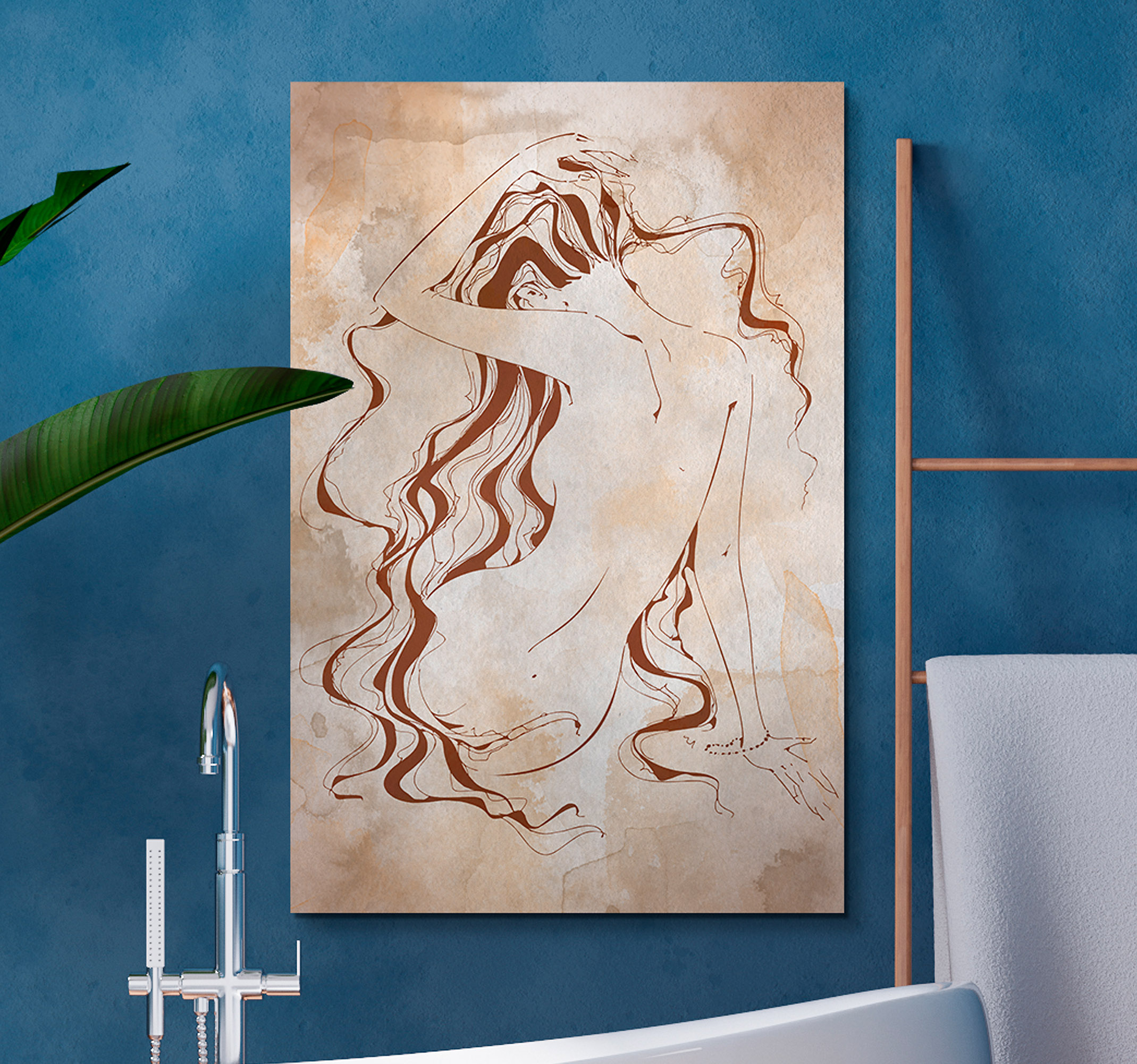 Cuadro para el baño mujer cabello largo