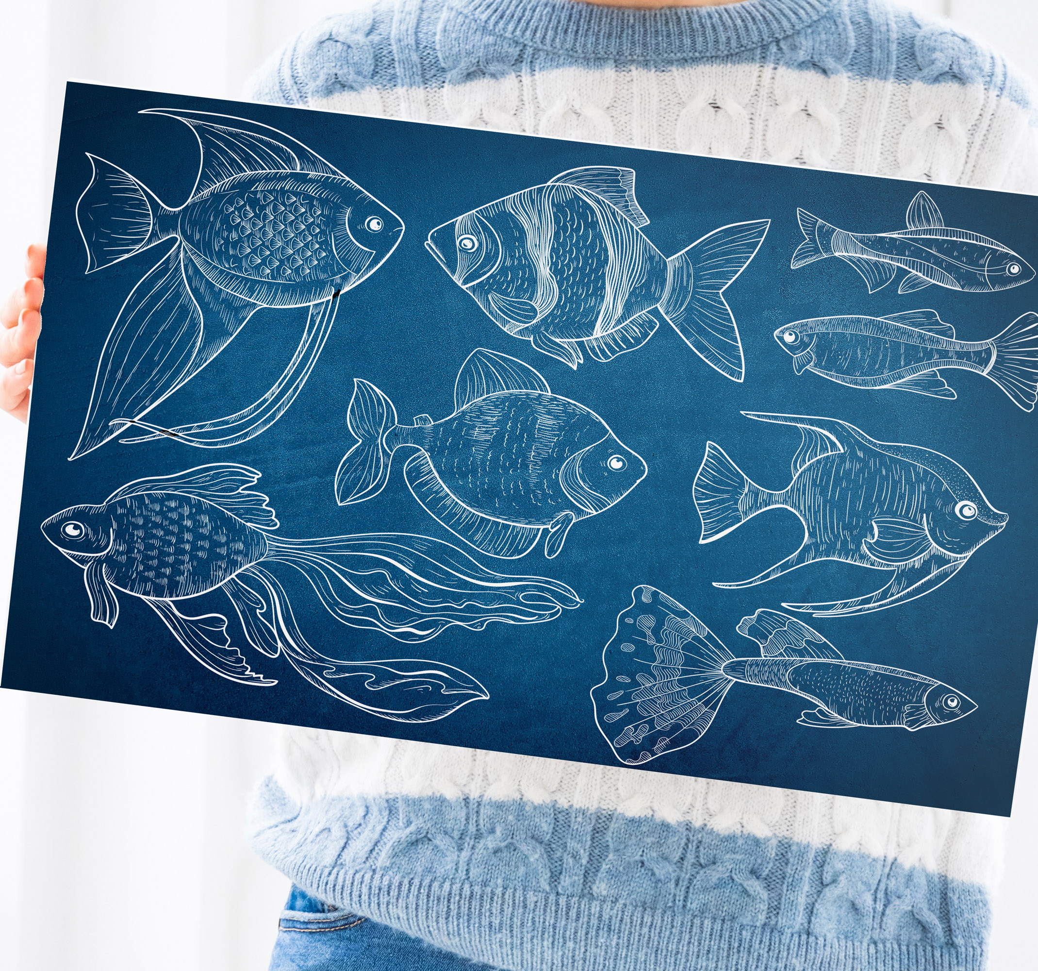 Cuadros para el baño patrón pescado azul