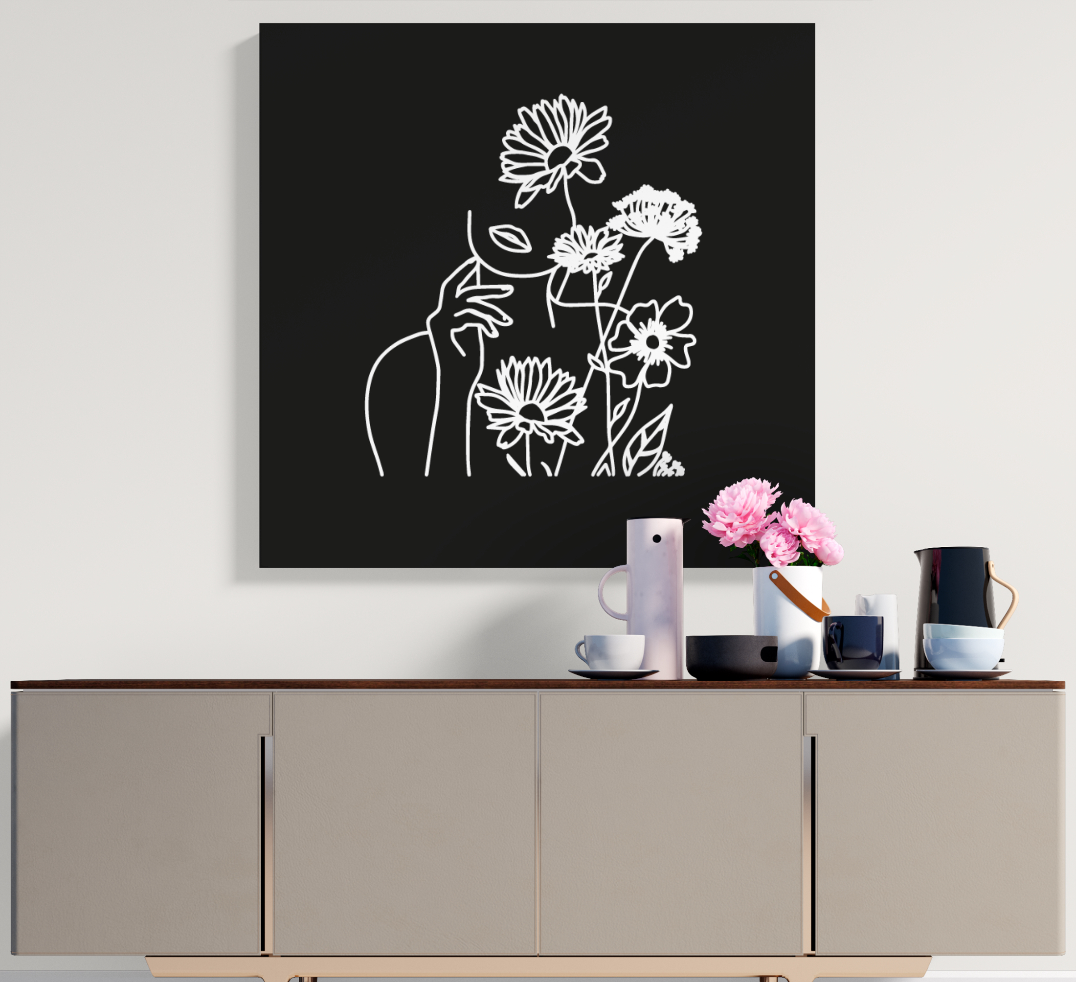 Cuadro de flores diseño floral minimalista para mujer.