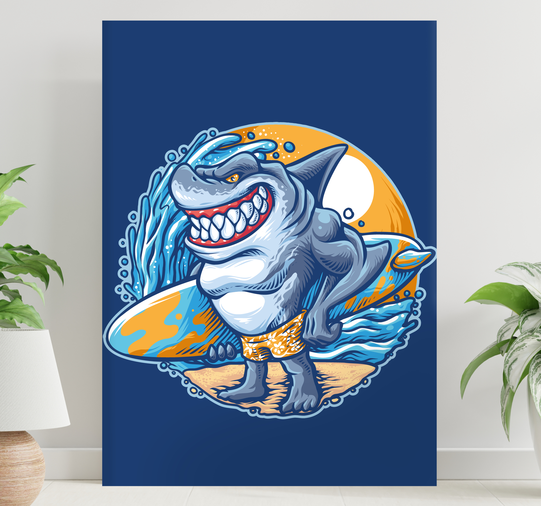 Cuadro decorativo moderno Dibujos animados de tiburón de tabla de
